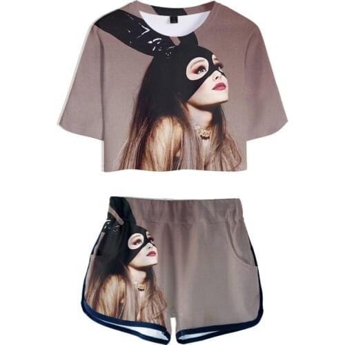 2021 Popular Ariana Grande sexy Dew navel t shirt Girl Summer Short sleeve girls sexy t shirt Dew navel Ariana Grande sexy Tops