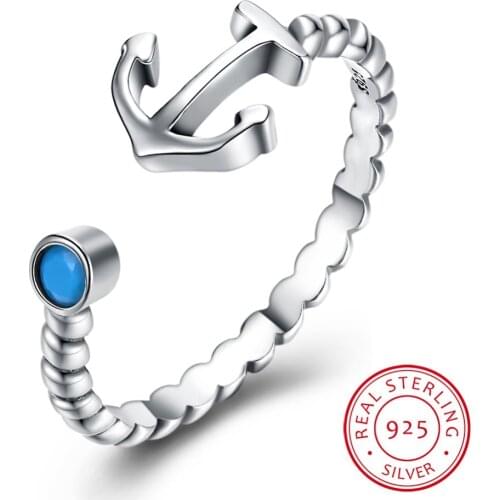 2021 Sale Fine jewelry jewelry s925 sterling silver Crystals From Austrian Retro style simple anchor opening ring