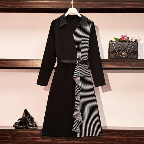 2021 Women Spring Autumn Fashion Patchwork Stripe Dresses Female Long Sleeve Loose Dress Ladies Casual A-line Vestidos U741