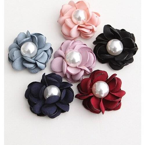 50pcs 3cm Burned Satin pearl Flowers DIY Bridal Bouquet girls Hair Accessories