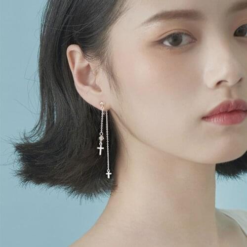 925 sterling silver earring personality design Ear clip circle long Chain ear line without Pierced ears woman girl ear jewelry