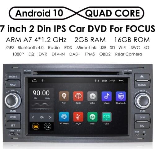 7 Inch DSP IPS 2 Din Android 10 Car GPS For Ford Mondeo S-max Focus C-MAX Galaxy Fiesta transit Fusion Connect kuga DVD Player
