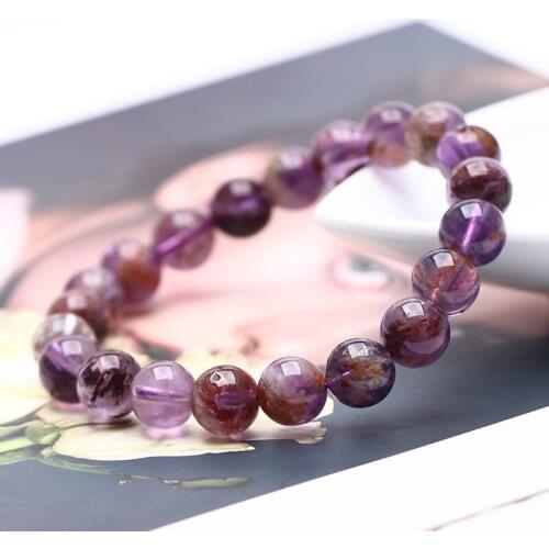 Natural Purple Phantom Quartz Bracelet For Women Men Purple Crystal Cacoxenite Round Beads Strands 8mm 9mm 10mm 11mm 12mm 14mm