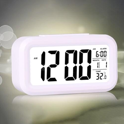 Digital LED Alarm Clock LCD Large Screen Snooze Battery Powered Clocks Light Sensor Multifunctional 3 Colors