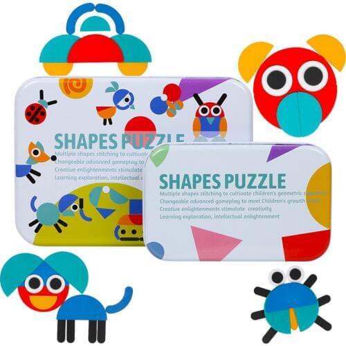 Wooden Pattern Animals Jigsaw Puzzle Sorting and Stacking Games Montessori Educational Toys for Toddlers
