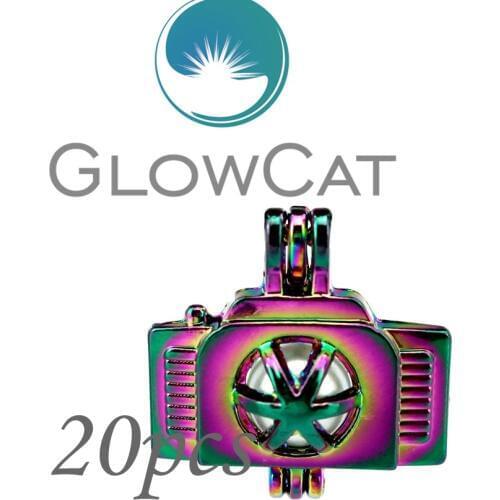 GLOWCAT 20x CC218 Rainbow Colors Camera Beads Cage Jewelry Making Essential Oil Diffuser Pearl Cage Locket Pendant