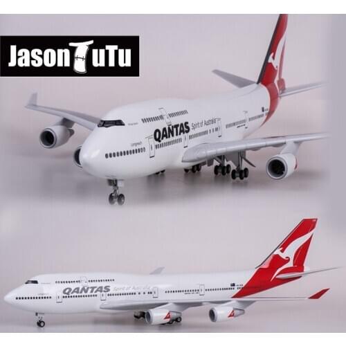 JASON TUTU 43-47cm Qantas Boeing 747 Airplane Model Aircraft Australia 1/160 Scale Diecast Resin Light and Wheel Plane Gift