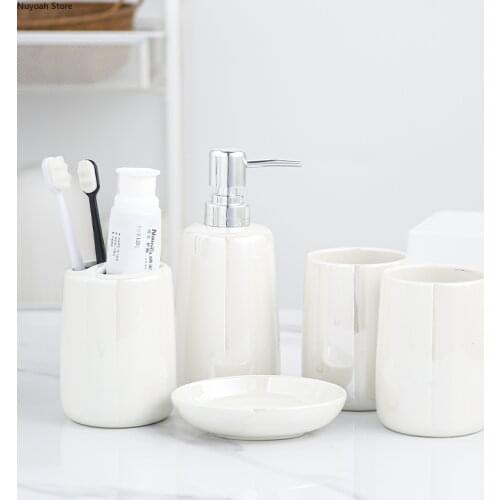 Bathroom Decoration Ceramic Soap Dish Mouth Cup Toothbrush Cup Lotion Bottle Set Household Hotel Bathroom Toiletries Accessories
