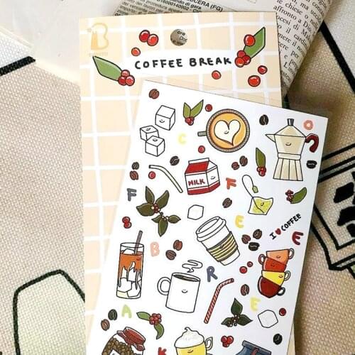 Korea Bonito Coffee Break Stickers Aesthetic Scrapbooking Material Milk Mug Bean Cutting Die Journal Sticker Stationery Supplier