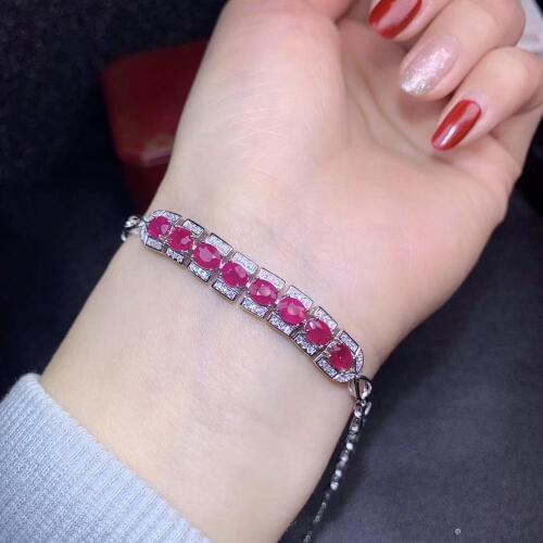 Red ruby gemstone bracelet for beauty silver fine jewelry real natural gem 925 sterling jewelry birthday anniversary party gift