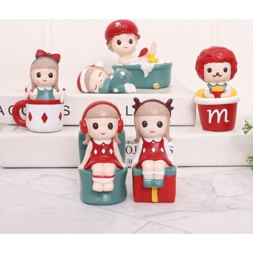 Creative Christmas Cartoon Resin Cute Girl Sculpture Ornaments Home Childrens Room Furnishings Crafts Cake Car Decor Accessories