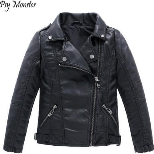 Teenager Baby Boys Faux Leather Jacket Boys Casual Black Solid Children Outerwear Kids Girls Coats Autumn Leather Jackets W3
