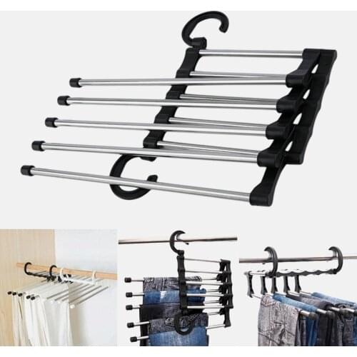 5 in 1 Multi-functional Stainless Steel Clothes Hangers Pant rack shelves Newest Fashion Wardrobe Hot Sale Magic Hanger