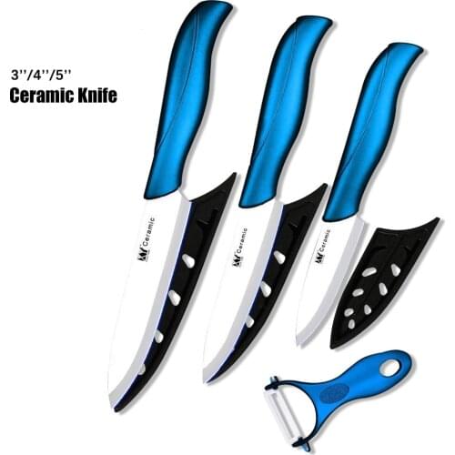 XYj 4 5 6 Inch Ceramic Kitchen Cooking Fruit Knife Set Potato Peeler Cut Meat Bread Small Knife Blue Handle Knife Set with Cover