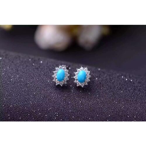 Natural blue turquoise stone earrings 925 silver Natural gemstone earring women fashion Sunflower earrings for party