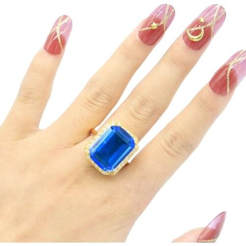 34x20mm Delicate Fine Cut Created London & Paris Blue Topaz For Ladies Wedding Silver Rings Drop Shipping