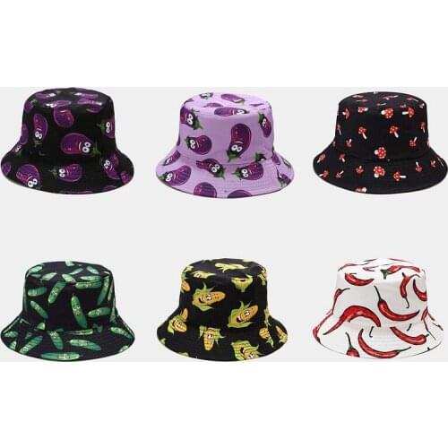 Cotton Vegetables Print Bucket Hat Fisherman Hat Outdoor Travel Sun Cap Hats for Men and Women 304