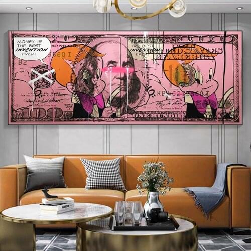 Pink Dollar Creative Modern Art Canvas Poster and Prints Franklin Money 100 Dollars Picture Wall Decor Painting For Liviung Room