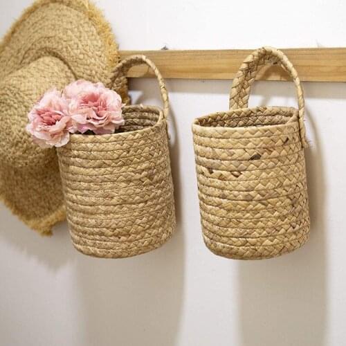 Basket Weaving Hanging Basket To Receive Rack, Basket Woven Rushes Garden Plants Hanging Basket Hanging Pots Flowerpot