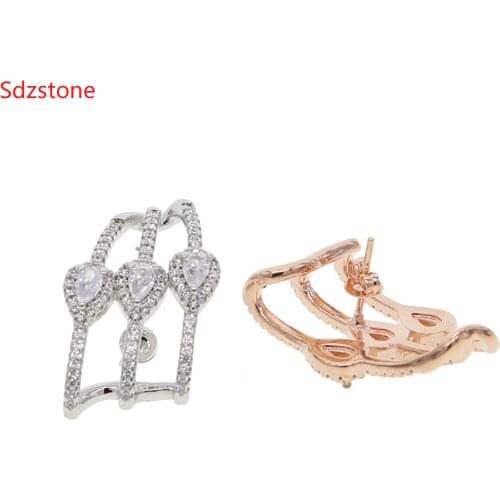 Rose Gold Color Korean Style Simple Crystal Stud Earrings For Women Wedding Jewerly Bridal Engagement Earrings Female Gifts