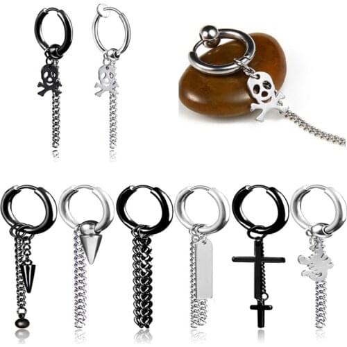 Tassel Chain Earrings Titanium Steel Ear Buckle Hoop Dangle Clip Punk Hiphop Earrings for Women Girls Earring Jewelry Gifts