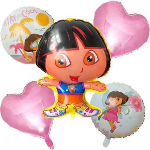 5pcs/lot Dora Explorer Birthday Decoration Foil Latex Balloons Supplies Cute Cartoon Anime Kids Girl Favors Toys Gift Ballon Set