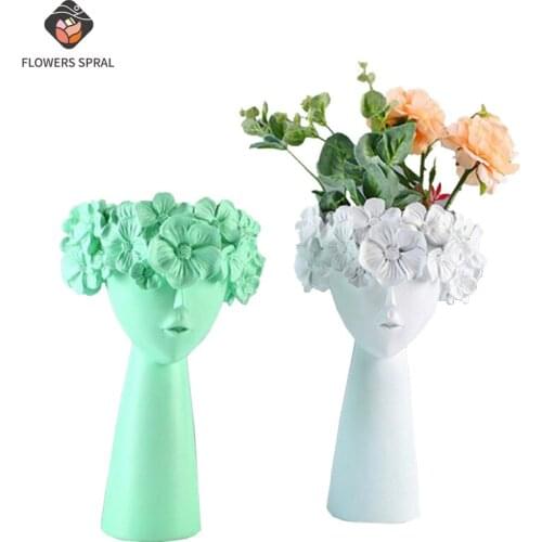 Resin Vase Home Decoration Creative Girl Headdress Sculpture Vase Storage Box Pen Holder Flower Pot Modern Home Decoration