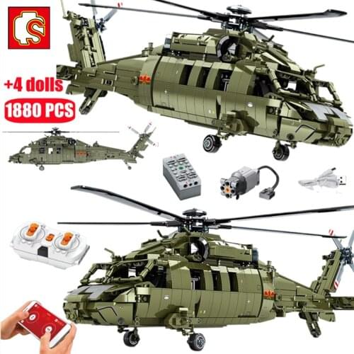 SEMBO Military Fighter Armed Helicopter Remote Control Aircraft Building Blocks Kits Technical RC Gunship Bricks Toys For Boys