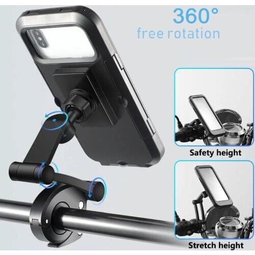 360 Rotatable Waterproof Bicycle Motorcycle Mobile Phone Holder Bike Handlebar Non-slip Clip Stand GPS Mount Bracket