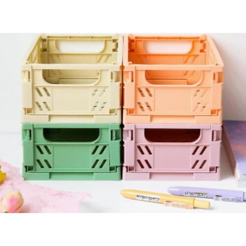 Crate Collapsible Plastic Folding Storage Box Basket Home Storage Supplies Utility Makeup Container Drawer Organizer Desktop Box
