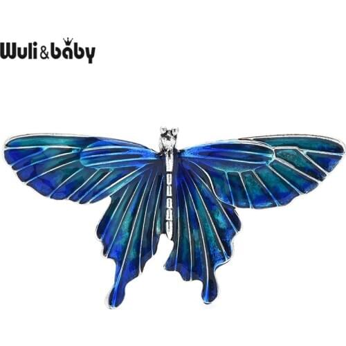 Wuli&baby 2021 Desiger New Enamel Butterfly Brooch Pins For Women Big Insect Brooches Gift 3 Colors Swallowtail Butterfly
