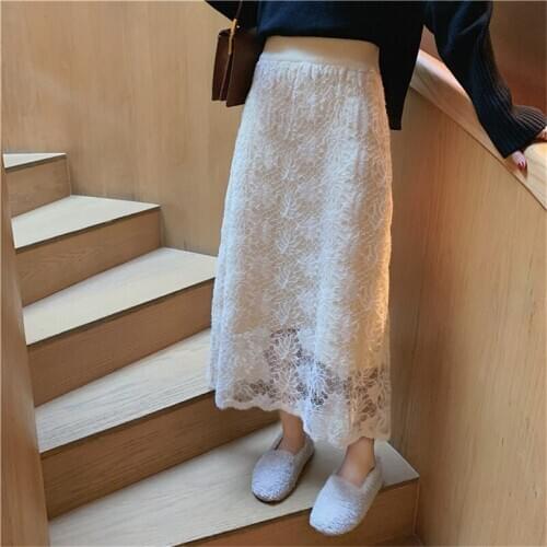 Alien Kitty Women Skirt 2020 New Spring Autumn Elastic High Waist Fashion Jacquard Lace Elegant Long Skirts Womens Maxi Skirt