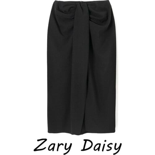 Zary daisy white knee-high waist skirt female 2021 summer new loose long design split skirt