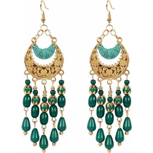 Bohemian style popular new fashion simple imitation pearl natural stone water drop tassel temperament womens earrings wholesale