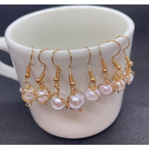 Natural Crystal Ladies Earrings Round Beads Crystal Earrings Fashion DIY Handmade Accessories Jewelry Wholesale 2pcs/bag