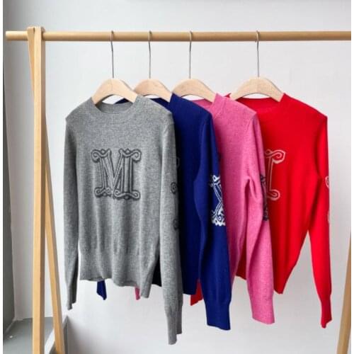 Women Sweater 2021 New Letter Jacquard 100% Cashmere Sweater Women Loose Round Neck Long Sleeve Base Sweater Autumn and Winter