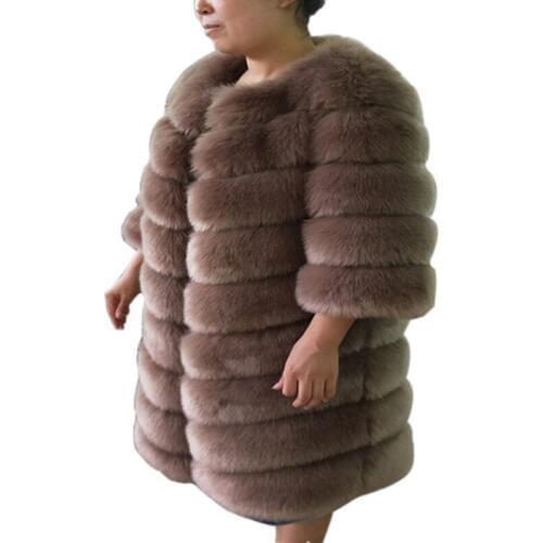 Savabien Furry Faux Fur Coat Women Fluffy Warm 3/4 Sleeve Outerwear 2019 Autumn Winter Long Fur Coat England Luxury Streetwear