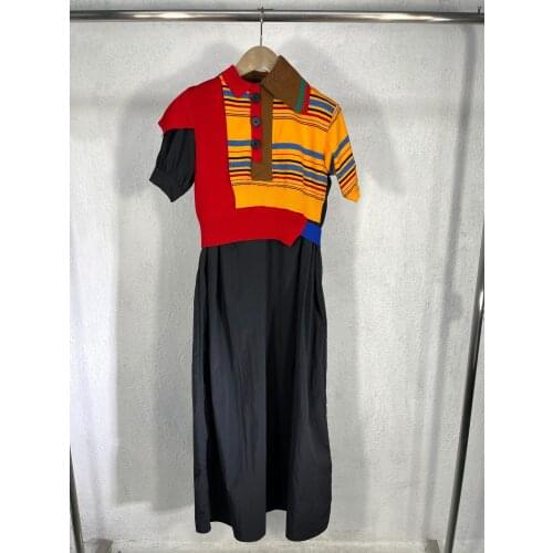 Luxury 2021SS Summer Women New Striped Patchwork Knitted Short Sleeve Casual Dress For Ladies Gdnz 5.24