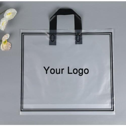 10 Pcs Custom Logo Transparent Plastic Bags for Business Gift Clothing Pack with Loop Handle Shopping Bags Personalized Bags