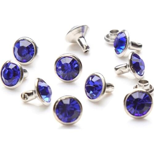 100Sets 6mm&8mm Sapphire Crystal Rhinestone Rivets Studs Silver Metal Base for Clothing Bag Leathercraft Rivet