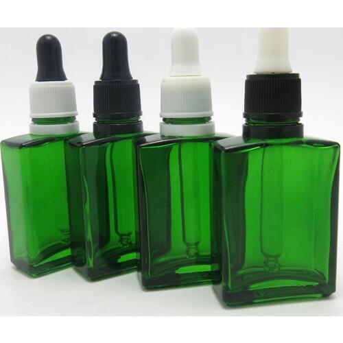200pcs/lot 30ml Tamper evident cobalt green flat square glass bottle 1oz Empty glass dropper container