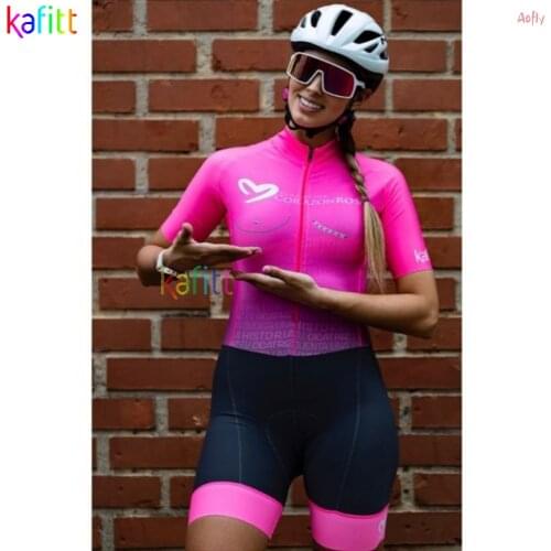 2021 Kafitt Womens Profession Triathlon Clothes Skinsuits Sets Macaquinho Ciclismo Feminino Gel Pink Pad Jumpsuit Kits Summer