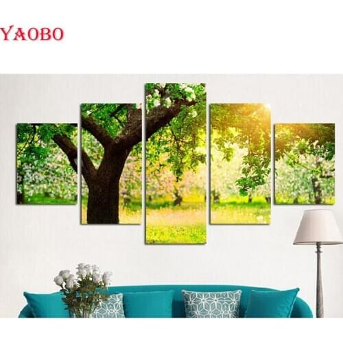 5pcs Summer Green Tree Sunshine Landscape diamond embroidery sale full square round drill mosaic DIY diamond Painting By Numbers