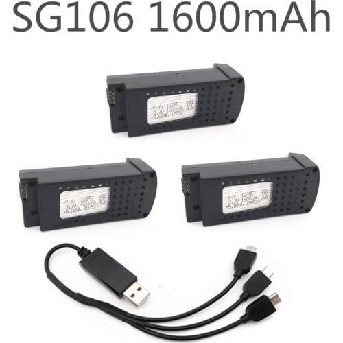 Rc Accessories Lipo Battery 1 Cable + 3 x 3.7V 1600mAh Battery For SG106 WIFI FPV RC Quadcopter Drone Module Battery Set