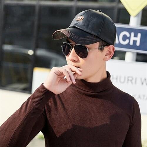 Brand Autumn Winter Leather Baseball Cap Men Women Gorras Planas Snapback Hat Bone Masculino PU Leather Trucker Cap