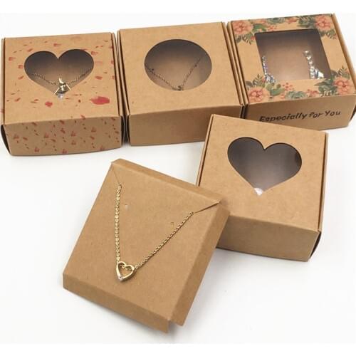 100Pcs Paper Jewelry Displays Boxes/Necklace Cards Earring Packing Box Pendant Jewelry Set Accessory PVC Window Gift Boxes