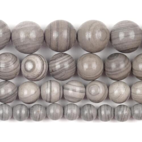 Natural Gray Line Wood Jaspers Stone Beads Round Loose Spacer Beads For Jewelry Making 6/8/10mm DIY Bracelet Handmade Necklace