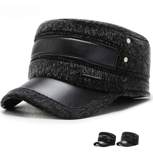 Mens Baseball Cap Winter Hat 2020 Flat Top Cap Mink Fur Padded Hat Ear Protection Riding Warm Outdoor Warm Hat Womens Hat