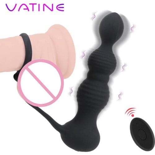 VATINE Double Ring Pull 10 Mode Anal Vibrator Beads Prostate Massage Delay Ejaculation Sex Toys for Men Women Butt Plug Erotic