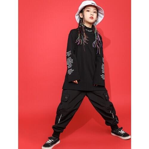 Kids Streetwear Hip Hop Long Sleeve Loose Casual T-shirt Children Stage Show Dance Clothing Boy Girl Tees Shirts